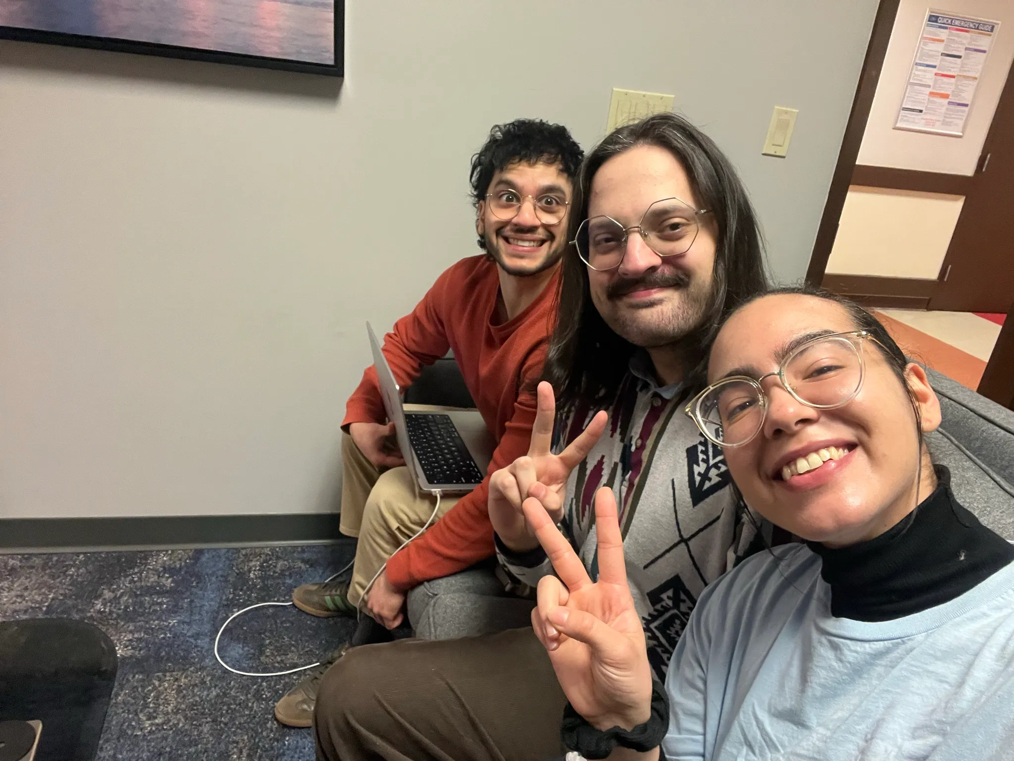Selfie of Amaury, Christina, and Graham before taking the stage 
